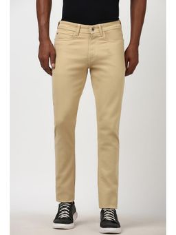 Peter England - Men Beige Solid Mid Waist Slim Jeans