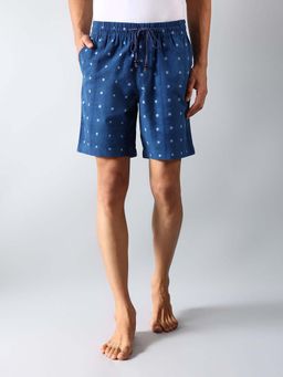 Fabindia - Navy Blue Cotton Printed Drawstring Shorts