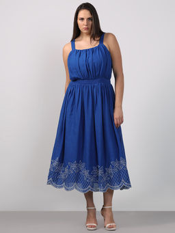 VERO MODA - Curve Blue Floral Embroidered Midi Dress