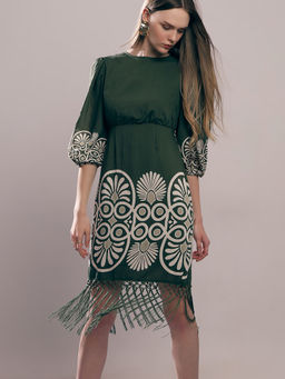 VERO MODA - Dark Green Printed Dress