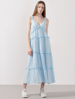 VERO MODA - Blue Organic Cotton Midi Dress