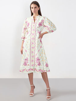 VERO MODA - White Printed Cotton Midi Dress