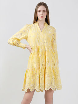 VERO MODA - Yellow Schiffli Embroidered Dress