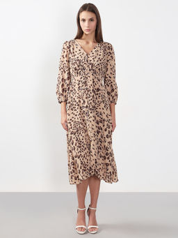 VERO MODA - Brown Animal Print Midi Dress