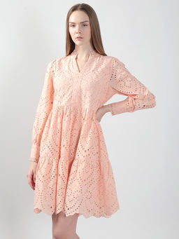 VERO MODA - Peach Schiffli Embroidered Dress