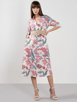 VERO MODA - Pink Floral Print Shirt Dress with Belt (Set of 2)
