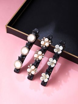 Yellow Chimes - Set of 3 Pcs Black Floral Aligator Hair Clips