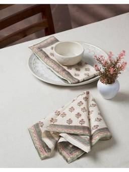 Fabindia - Cream Vasant Printed Cotton Napkins (Pack of 6)