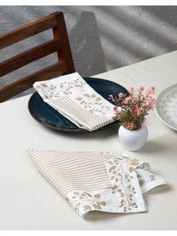 Fabindia - Beige Varsha Hand Block Printed Cotton Napkins (Pack of 6)