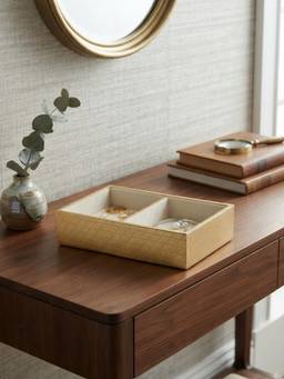 The Home Co - Gold Leatherette Jewellery 2 Partition Tray