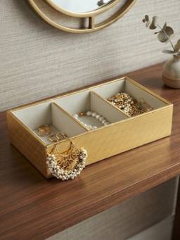The Home Co - Gold Leatherette Jewellery 3 Partition Tray
