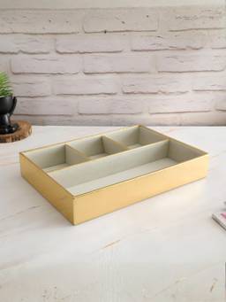 The Home Co - Gold Leatherette Jewellery 4 Partition Tray