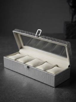 The Home Co - Silver Leatherette 5 Partition Watchbox