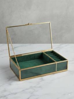The Home Co - Green Glass and Metal Jewellery Box