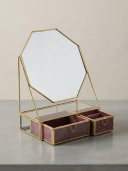 The Home Co - Pink Glass and Metal Jewellery Box with Mirror