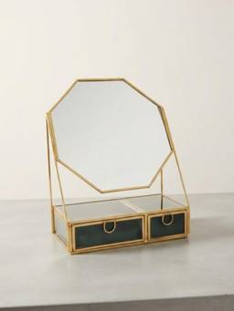 The Home Co - Green Glass and Metal Jewellery Box with Mirror