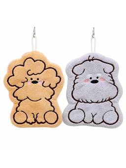 House of Quirk - Grey Tan Soft Coral Fleece Hanging Kitchen & Bathroom Towels (Pack of 2)