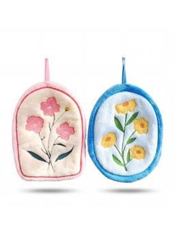House of Quirk - Pink Blue Soft Coral Fleece Hanging Kitchen & Bathroom Towels (Pack of 2)