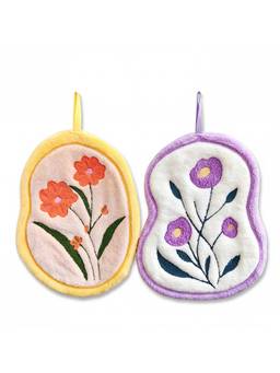 House of Quirk - Purple Yellow Soft Coral Fleece Hanging Kitchen & Bathroom Towels (Pack of 2)