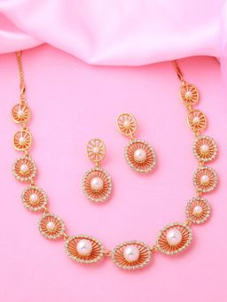 Estele - Gold Plated Floral Designer Necklace Set with Pearls & Crystals for Women