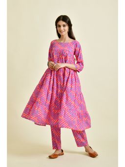 Rangpur - Women Magenta Leheriya Tiered Anarkali (Set of 2)