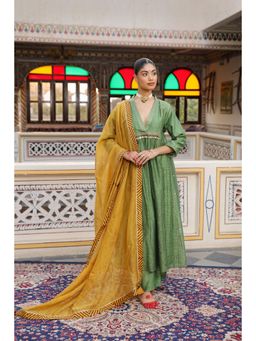 Amoree - Green Silk Chanderi Zardozi Kurta with Pant & Dupatta