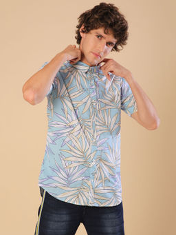 Campus Sutra - Men Printed Casual Blue, Beige Shirt