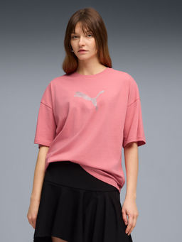 Puma - Pink Essentials Graphics Bedazzled Oversized T-Shirt