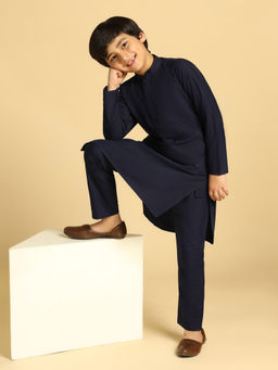 KISAH - Boys Navy Blue Solid Kurta