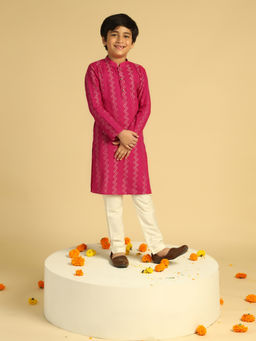 KISAH - Boys Hot Pink Embroidered Kurta and Pant (Set of 2)