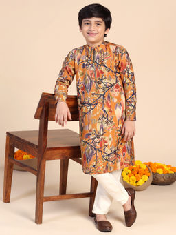 KISAH - Boys Mustard Printed Kurta and Pant (Set of 2)