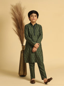 KISAH - Boys Olive Self Design Kurta
