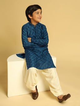 KISAH - Boys Teal Blue Self Design Kurta