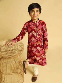 KISAH - Boys Maroon Printed Kurta