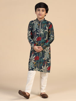 KISAH - Boys Navy Blue Floral Kurta