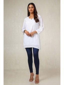 Soch - Womens Navy Blue Cotton Blend Solid Leggings