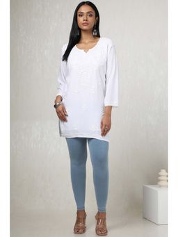 Soch - Womens Powder Blue Cotton Blend Solid Leggings