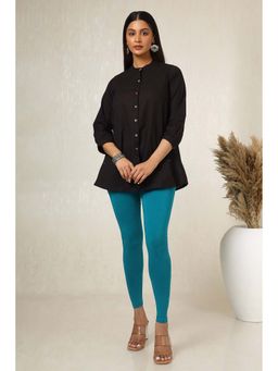 Soch - Womens Teal Cotton Blend Solid Leggings