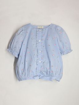 CHERRY CRUMBLE BY NITT HYMAN - Casual Sky Blue Cotton with Floral Printed Summer Top