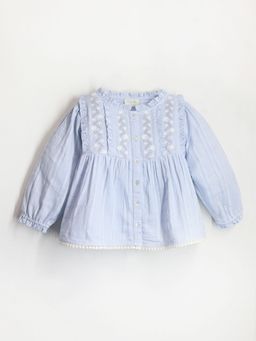 CHERRY CRUMBLE BY NITT HYMAN - Casual Sky Blue Cotton with Embroidered Flare Summer Top