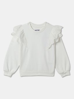 R&B - Cotton Solid Regular Fit Full Sleeve Crew Neck Ruffle Sweatshirt