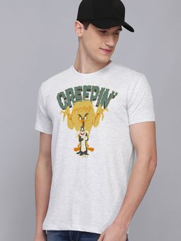 Free Authority - Looney Tunes Round Neck Lt Grey Melange T-shirt For Men