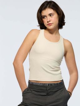 Cava Athleisure - Off White Solid Fitted Tank Top