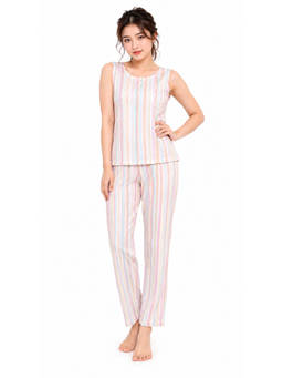 Tripursundari Fashion - Women's Premium Pastel Stripe Printed Round Neck Top with Pyjama