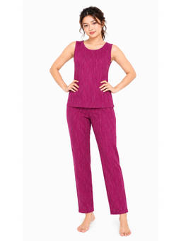 Tripursundari Fashion - Women's Cotton Sleeveless Maroon Printed Round Neck Top with Pyjama