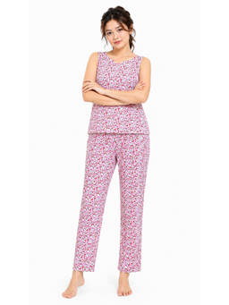 Tripursundari Fashion - Women's Cotton Floral Printed Sleeveless Top with Pyjama