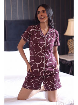 NAP STORY - Plum Printed Shirt with Shorts