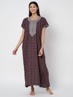 KOI SLEEPWEAR - Mocha Dots Embroidered Night Gown for Women