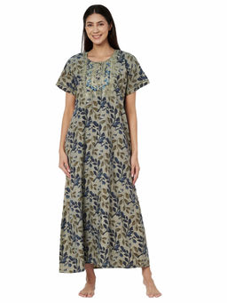KOI SLEEPWEAR - Olive Blossom Printed Night Gown for Women