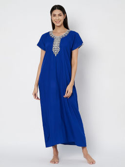 KOI SLEEPWEAR - Sapphire Blue Embroidered Night Gown for Women